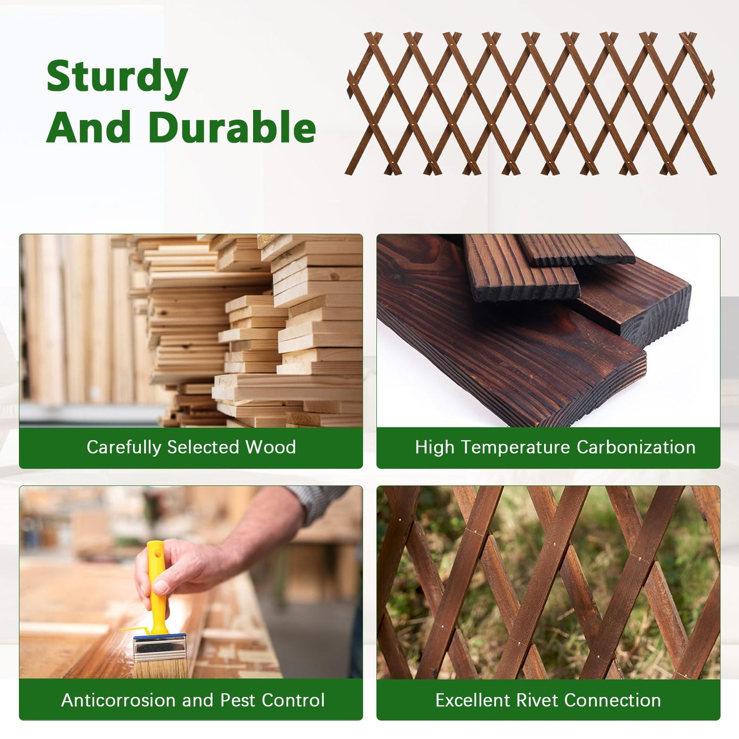 4 PCS Expandable Garden Trellis, 13.1" x 67" Trellis for Climbing Plants Outdoor, Wooden Lattice Fence Wall Panel Lattice Panels for Outside, for Climbing Plants Vine Ivy Rose Cucumbers Clematis（4PC）