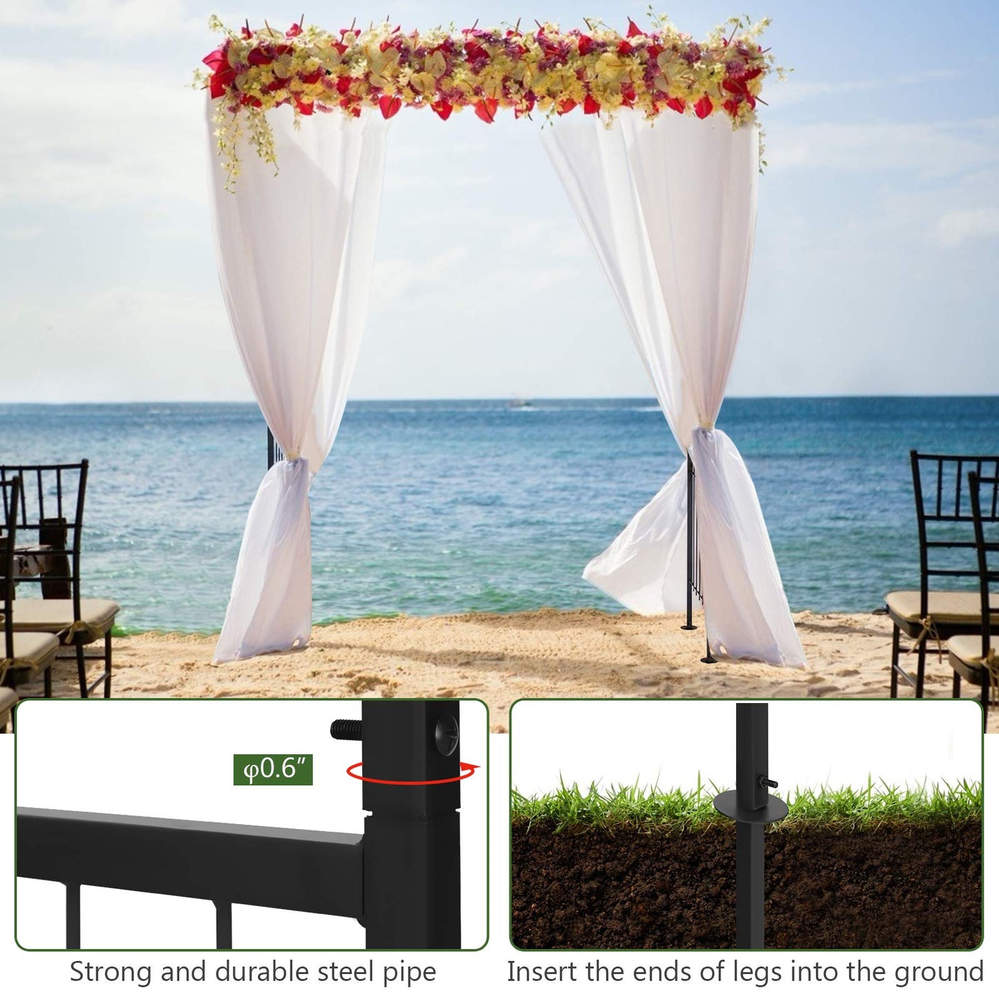 Safstar Metal Arch, 81-Inch Outdoor Garden Arbor for Various Climbing Plant Flower, Wedding Arch Backdrop Arch Stand for Wedding Garden Bridal Party Ceremony Decoration, Easy-to-Assemble, Black