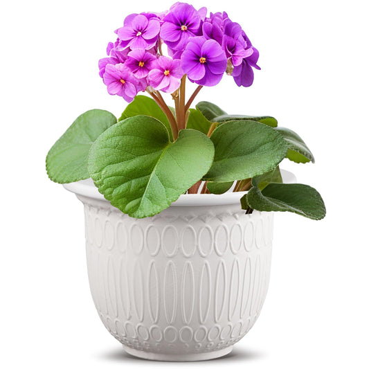 Romooa 1 Set African Violet Pots Self Watering, 7 Inch White Ceramic Dolomite Clay, Easy Effortless Planter Pot for Indoor Plants Herbs Flowers Orchids Succulent, Ideal Gifts, Plant Not Included