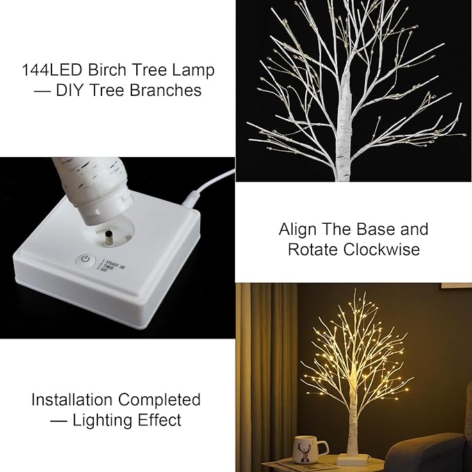 144 LED Artificial Lamp with Timer, DIY Birch Tree with Lights, USB/Battery Powered, Fairy Light Spirit Tree for Table Home Wedding Bedroom Christmas (Warm White)