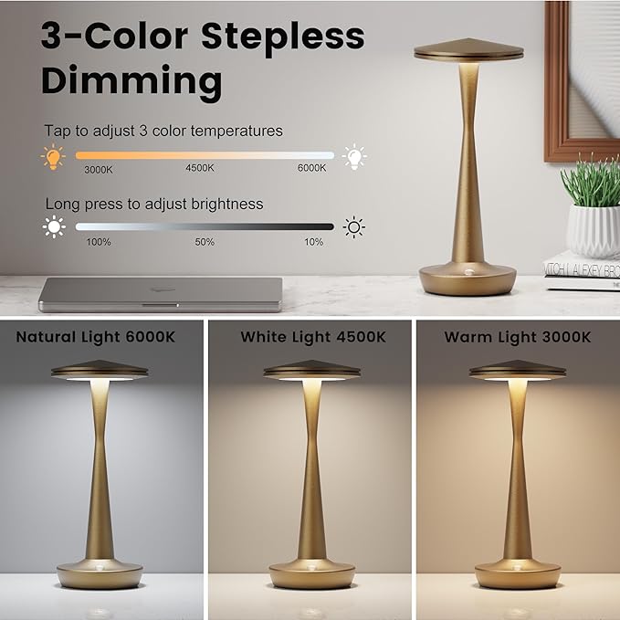 SAKRINGT Rechargeable Cordless Table Lamp, 72Hrs Battery Operated LED Table Light, Portable Touch Dimmable Lamp for Restaurant Patio Dining Outdoor Camping