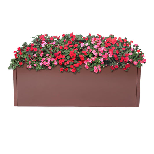 LIYABIN 38'' Large Planter Box, Steel Rectangular Elevated Plant Container with Drainage Holes Rustproof & Heavy Duty for Outdoor Modern, Patio, Balcony, Yard & Indoor Greenery (Brown)