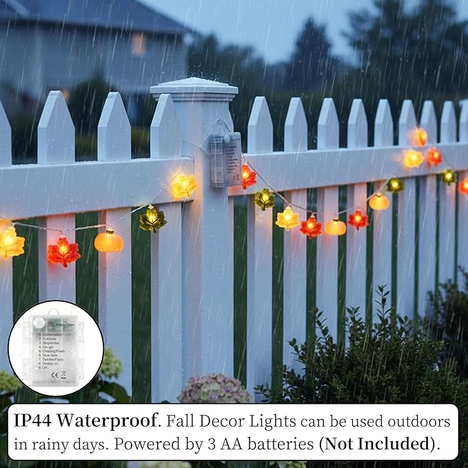 Thanksgiving String Lights,10FT 20LED Fall Decor Lights Battery Operated Waterproof Hang Autumn Fairy Light for Indoor Outdoor, Acorn Maple Leaf Pumpkin String Lights Decoration for 2026 Home & Party