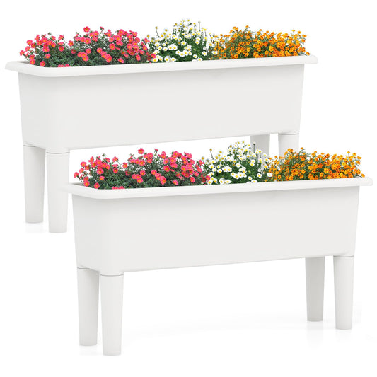 Giantex Raised Garden Beds Outdoor Set of 2, Self-Watering Planter Box with Detachable Legs & Drainage Hole, Outdoor Raised Container for Vegetable Fruit Herbs, 31.5”Lx12”Wx16”H, Easy Assembly (White)