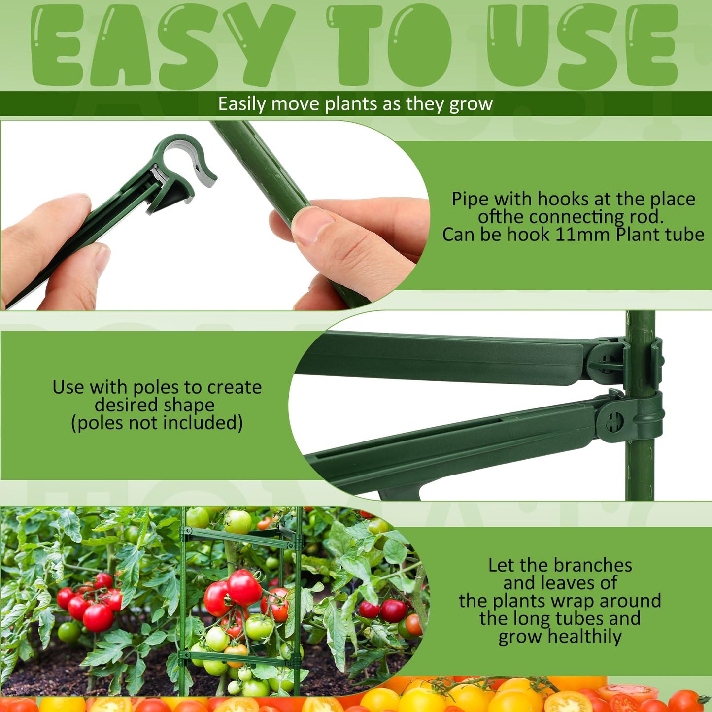 Threehoney 24 Pcs Adjustable Stake Arms for Tomato Cage 10 to 14 Inch Garden Plant Stake Connectors Expandable Trellis Climbing Rod Tomato Stick Supports for 11 mm Diameter Climbing Plants Vegetables
