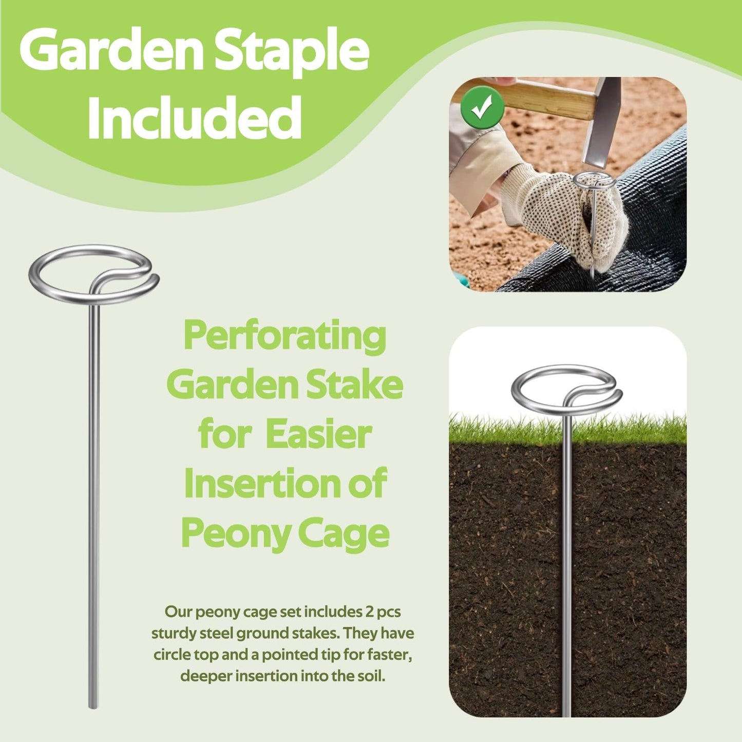 Jesosia 8 Pack Peony Cages and Supports - Grow Through Plant Support for Outdoor Plants - Sturdy Metal Support Frame for Peonies, Roses Flower Garden Cage - Wide Top Rings Bouquet Shape 12" D x 16" H