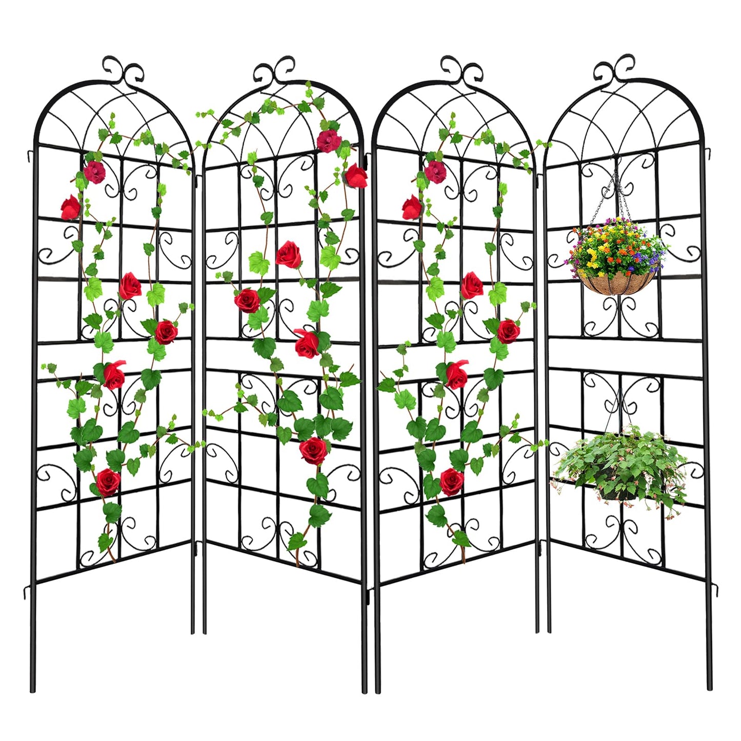 Lorenzo 4 Pcs 70 x 19.7 inch Metal Garden Trellis for Climbing Plants, Black Metal Coating Rustproof, Perfect for Supporting Climbing Plants Outdoor