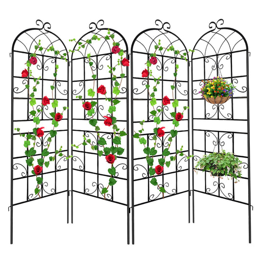 Lorenzo 4 Pcs 70 x 19.7 inch Metal Garden Trellis for Climbing Plants, Black Metal Coating Rustproof, Perfect for Supporting Climbing Plants Outdoor