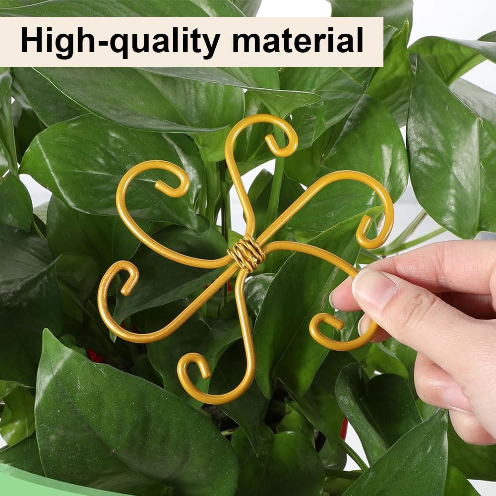 Fodeuxp 2025 New Metal Plant Stem Support Set, Upgraded Reusable Climbing Plant Support Plant Trellis, Golden Flower, Round, 4.1 inches x 4.1 inches