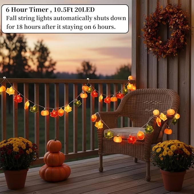 Thanksgiving String Lights,10FT 20LED Fall Decor Lights Battery Operated Waterproof Hang Autumn Fairy Light for Indoor Outdoor, Acorn Maple Leaf Pumpkin String Lights Decoration for 2026 Home & Party
