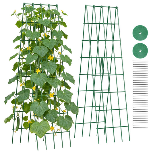 Suteck A-Frame Cucumber Trellis 59.4" 2 Pack - Metal Garden Trellis for Cucumbers, Peas, Beans & Climbing Plants, Foldable Outdoor & Indoor Vegetable Support for Raised Beds, Patios & Backyard