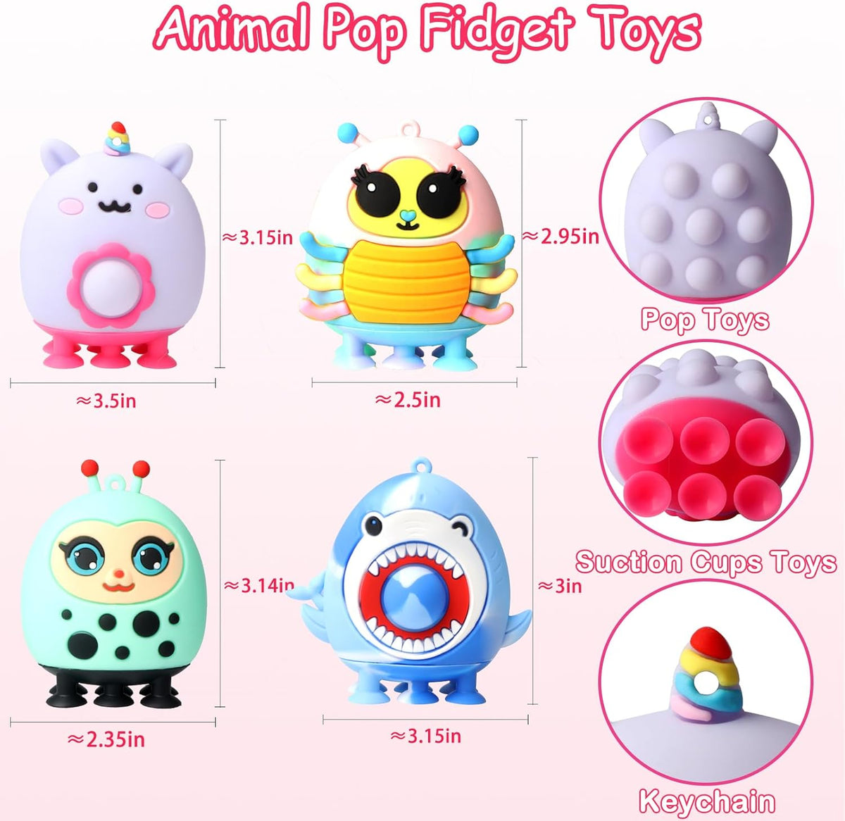 Skiennix 12 PCS Animal Suction Pop Fidget Toys - 3D Silicone Fun for Kids | Perfect Party Favors & Prizes