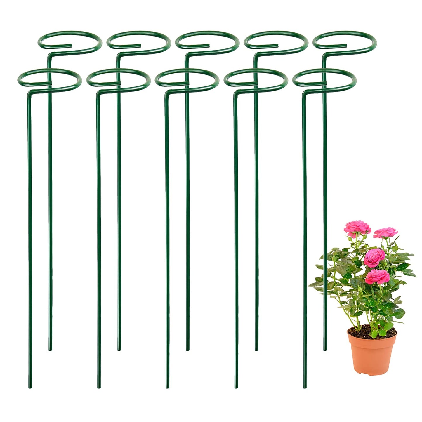 HOMEANING 10PCS Plant Support Stakes for Flowers, Garden Metal Single Stem Plant Support, Garden Flower Support for Indoor Plants Tomatoes, Amaryllis, Orchid, Peony, Lily, Rose -15.9Inch