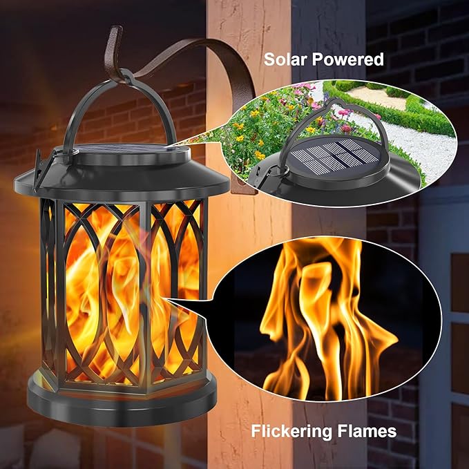 YoungPower Solar Flickering Flame Lantern Outdoor Lights , Waterproof Hanging Solar Lanterns Lights, Solar Powered Lanterns Outdoor for Patio Yard Deck Pathway, 4 Pack