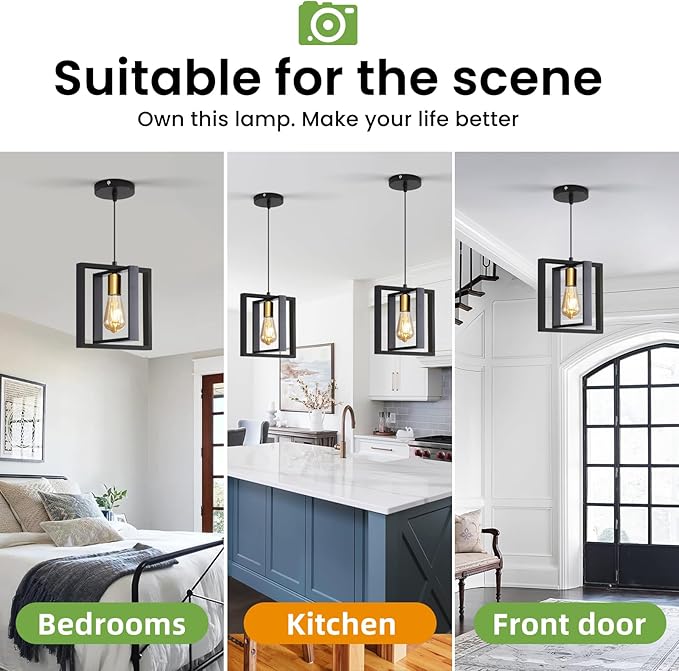 3 Pack Black Industrial Farmhouse Pendant Light, Vintage Metal Rustic Hanging Light, Adjustable Height Kitchen Island Pendant Lights Fixture, Mini Ceiling Lamp for Entryway, Dining Room, Foyer