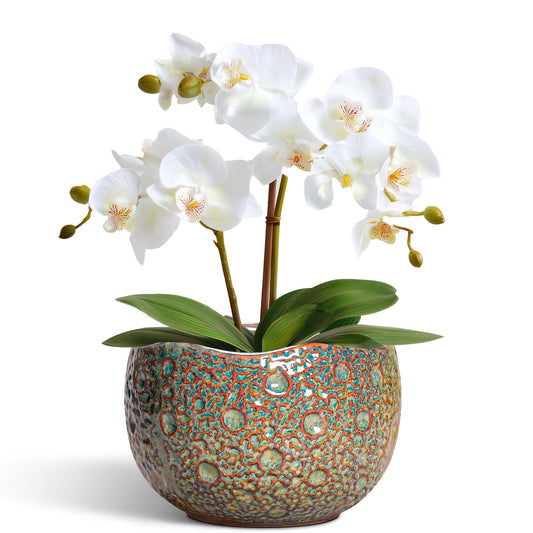 Thirtypot Ceramic Plant Pots - 6 Inch Plant Pot with Drainage Hole and Plug, Unique Planter for Indoor Plants Outdoor, Modern Planter, Round Orchid Pot, Room Decor, House Warming Gifts, Speckled-brown