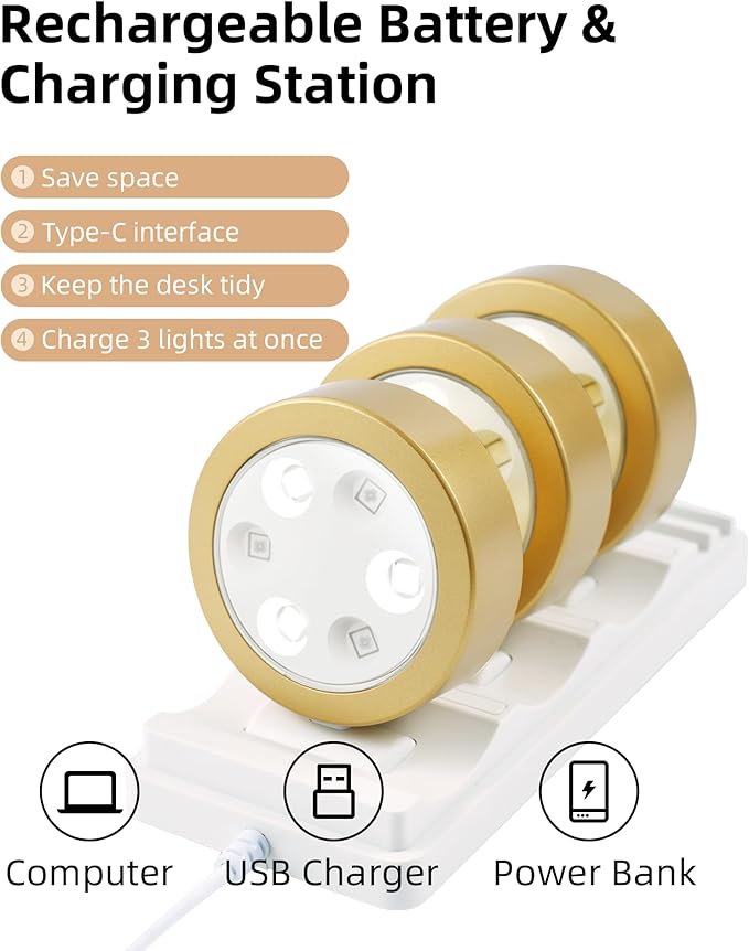 EZVALO Picture Lights for Wall, Rechargeable Battery Magnetic Poster Lights with 3 Color Temps & 12 RGB, Remote Dimmable Timer Light, Wall Decor Light for Art Display (6 Pack with Charging Station)