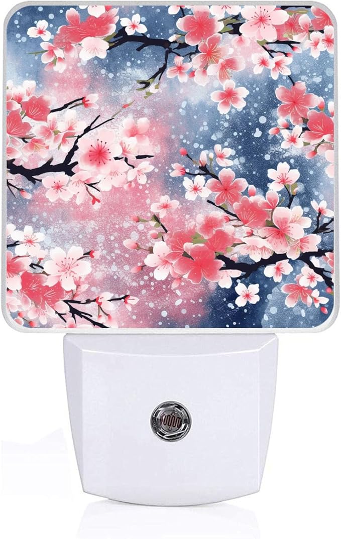 Cherry Blossoom Night Light, Plug-into Wall Winter Floral Nightlight Lamp with Dusk to Dawn Sensor, Led Lamp 0.5W Energy Efficient for Boys Girls Adults Home Decor