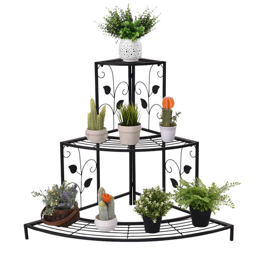 S AFSTAR Corner Plant Stand, 3-Tier Mental Plant Stand, Plant Flower Pot Display Rack, Pot Holder Shelf, Rustproof Ladder Potted Shelf, Outdoor Plant Stands for Patio Garden Yard Balcony (Black)