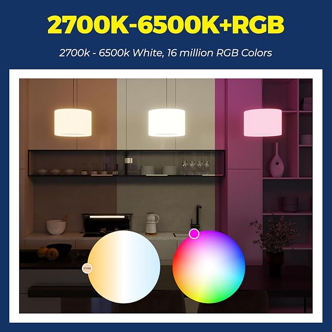 Lightinginside Smart Light Bulbs 60W Equivalent, WiFi Smart Bulb Compatible with Alexa/Google Assistant/Smart Life, A19 E26 RGBCW Color Changing, No Hub Required,2.4G WiFi, ETL Listed, 9W 800LM, 1PC