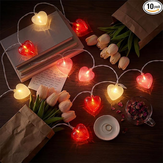 Heart String Lights Plug in, 8.5FT Valentine Lights Indoor Outdoor, Heart Shaped Glitter String Light with 10 LEDs, UL Listed, IP44 Waterproof for Valentine’s Day Decor