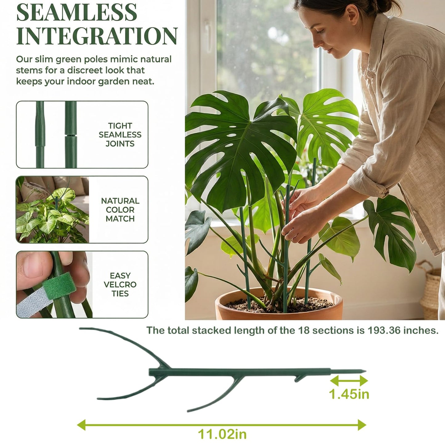 18 Pack Adjustable Plant Support Pole, Indoor & Outdoor Houseplant Stem Support, Adjustable Plant Support Stakes with Clamps, Garden Accessories for Monstera, Pothos, Replacement for Plant Stakes