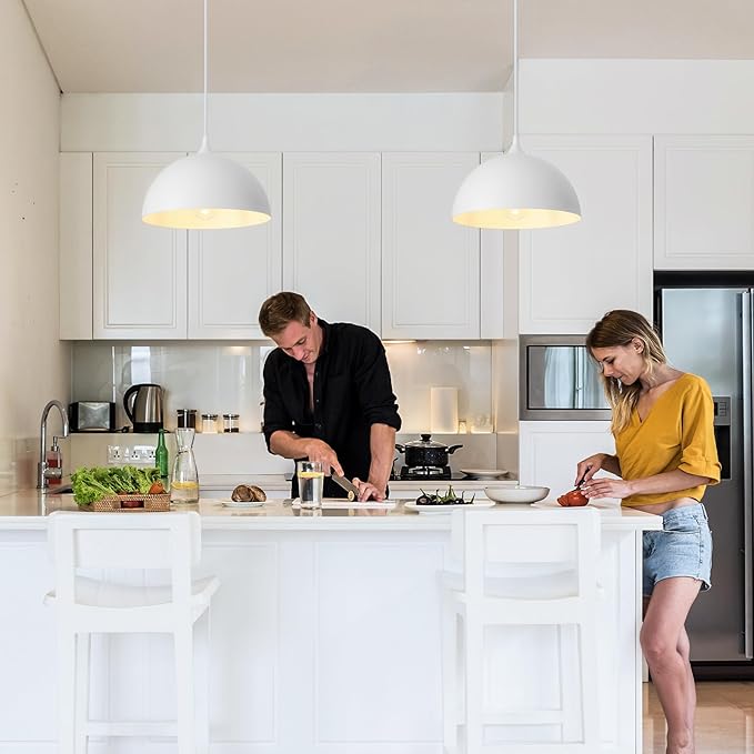 White Farmhouse Pendant Light 11.8inches 2 Packs, Kitchen Pendant Lights, Industrial Pendant Light, Pendant Lights Kitchen Island for Living Room, Bedroom, Dinning Room, Office