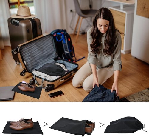 GONGKANGYUAN Shoe Bags - 2 Pack Flannel Travel Pouches with Drawstring for Men & Women