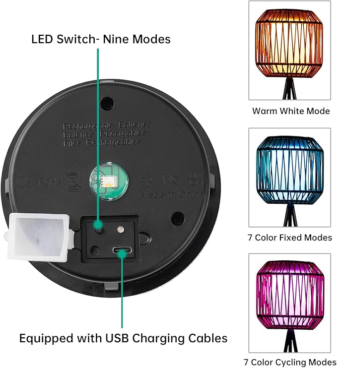 HUYIENO 2pk Solar Floor Lamps Porch Decorations 9 Color Option Outdoor Rattan Lights with Plant Stand Both USB Charge and Solar Powered Garden Lantern Lights for Patio Yard Pathway