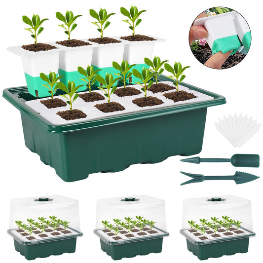 Sondiko Silicone Seed Starter Tray, 48 Cell Reusable Seed Starter Kit, Seedling Starter Trays with Humidity Dome, Mini Greenhouse Germination Kit, Perfect for Starting Vegetable, Flower & Herb Seeds