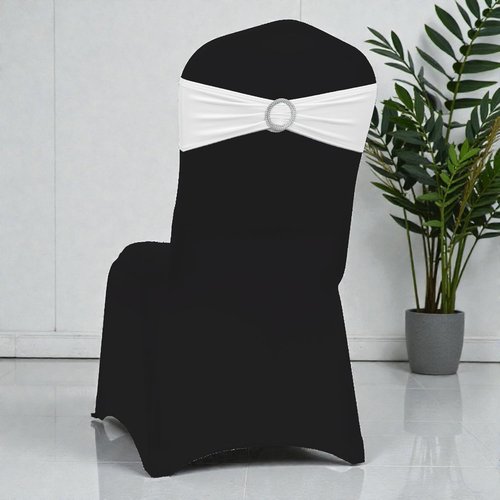 MDS Spandex Chair Sashes - Premium Stretch Covers with Buckle Slider for Weddings & Events | Pack of 25 - White