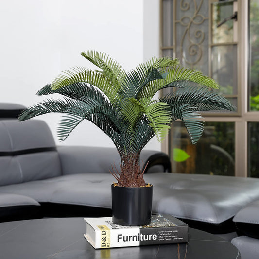 ALLTOP TURF Nearly Natural 20" Artificial Cycas Plant(18 Leaves) Fake Revoluta Sago Palm Tree for Indoor Home Garden Office Store Floor Decoration, with Black Pot