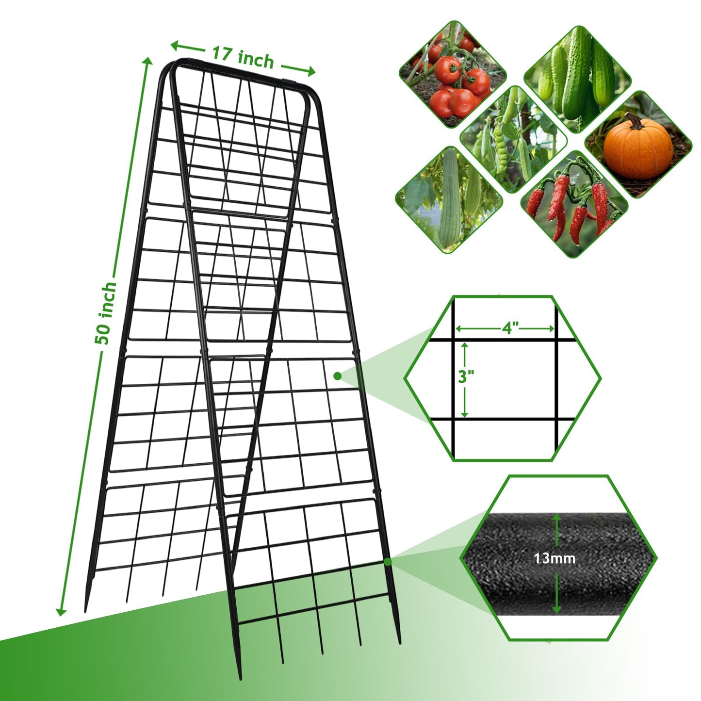 Heavy Duty Adjustable A-Frame Garden Trellis for Climbing Plants 50"x17", Reinforced Metal Plant Support for Raised Beds, Ideal for Tomatoes, Cucumbers & Outdoor Vines Black, 1 Pc