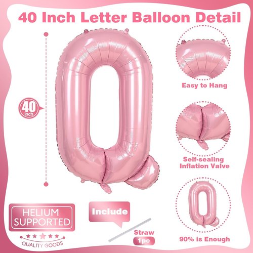 **Q Letter Balloon by [Brand Name] - 40 Inch Pastel Pink Foil Alphabet Balloon for Birthday Parties**