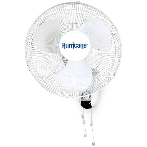 Hurricane Classic Oscillating Wall Mount Fan w/ 3 Quite Speeds, White, 16" - Corded Electric Air Cooling Unit w/ Easy Pull Cord Controls for Home, Grow Tents, Offices, Sheds, Studios, Garages & Dorms