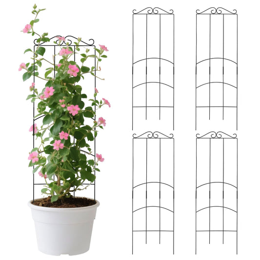 DYBEEDUAL 32 Inch Metal Plant Trellis for Climbing Plants Outdoor，4 Pack Garden Trellis for Potted Climbing Plants Indoor Houseplants Flowers Vine Ivy,Black,Rectangle
