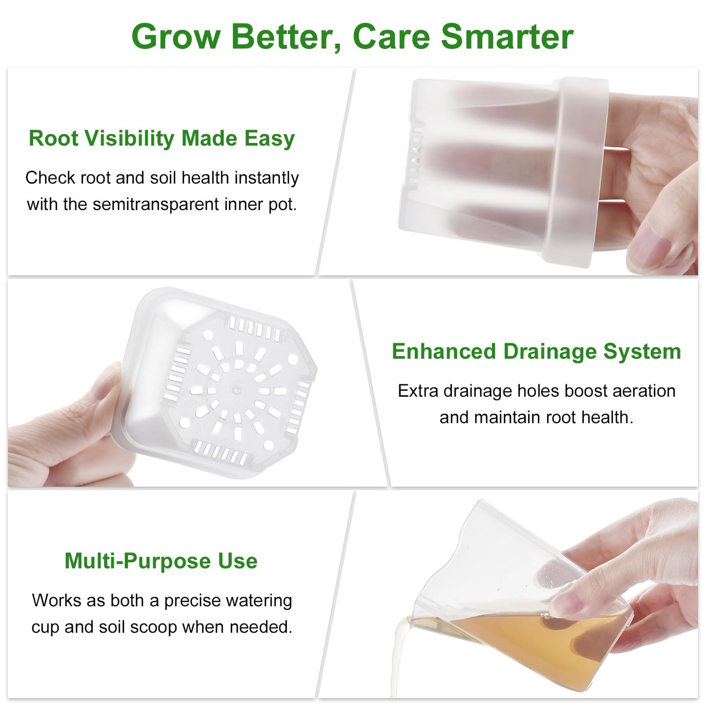 6PCS Mini Self Watering Pots for Indoor Plants, 2.5" Small Clear Planter with Wicks & Water Level Indicator, Plastic Automatic-Watering Pot for African Violet, Succulent, Alocasia, Hoya, Plant Label