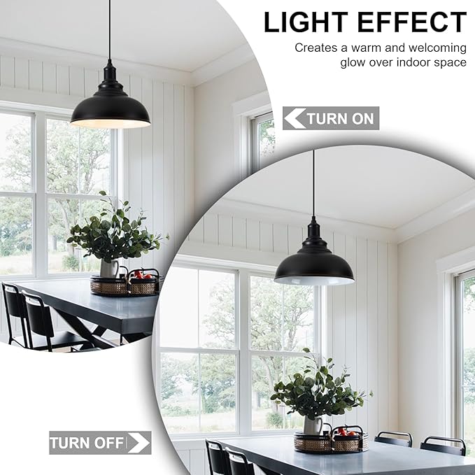 3-Pack Black Farmhouse Pendant Light Adjustable Pendant Lighting for Kitchen Island Industrial Hanging Barn Pendant Lights Over Island Sink Light Fixtures