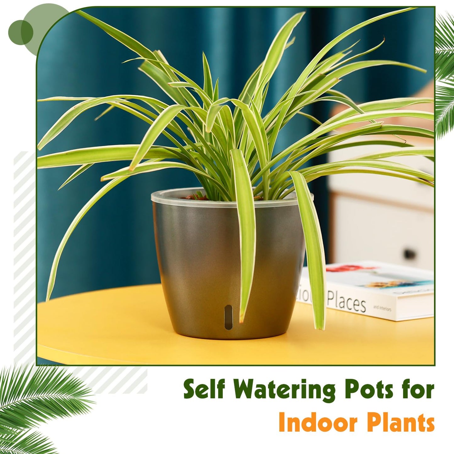 KvyusFlourish Self Watering Pots for Indoor Plants, 6-Pack 6.7'' Self Watering Planter with Drainage Holes, Small African Violet Pots with Water Indicator, Clear Wick Orchid Pot, Grey