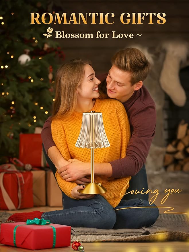 One Fire Gold Lamps Set of 2, 3 Colors Bedside Lamp Set of 2, Dimmable Bedroom Lamps Vintage Lamp,Rechargeable Nightstand Lamp, Table Lamp for Bedroom Living Room Bathroom Hotel Bar