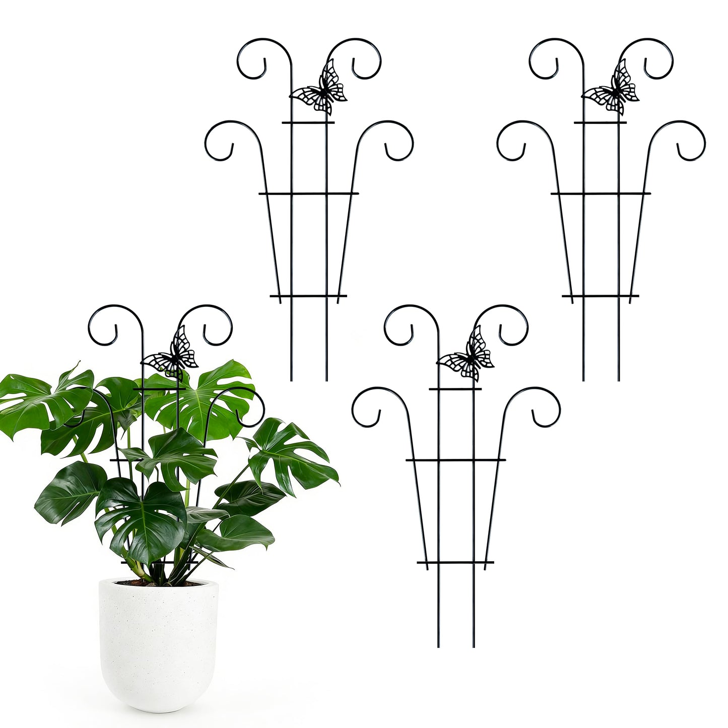 4 Pcs Butterfly Trellis for Potted Plants Indoor, 14.6 inch Small Garden Metal Trellis for Climbing Plants Outdoor, Stackable Pothos Plant Climber Support for Hoya Vine Ivy Flower Plant Support
