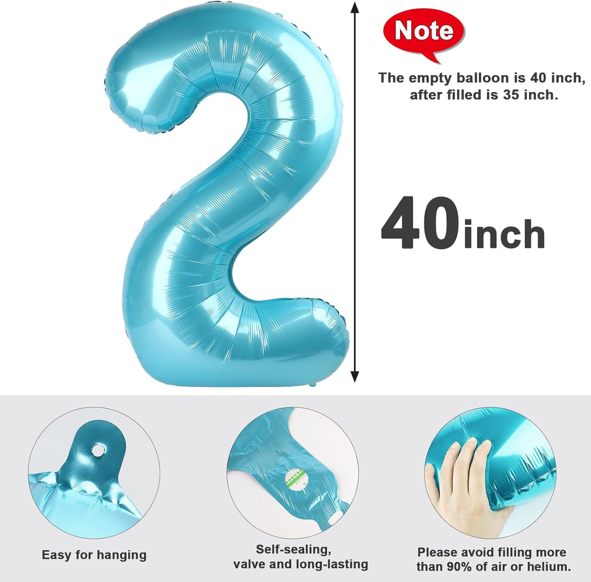 Skiennix 40-Inch Pastel Blue Number Balloons - Perfect for 2nd, 12th, 21st Birthdays & Celebrations