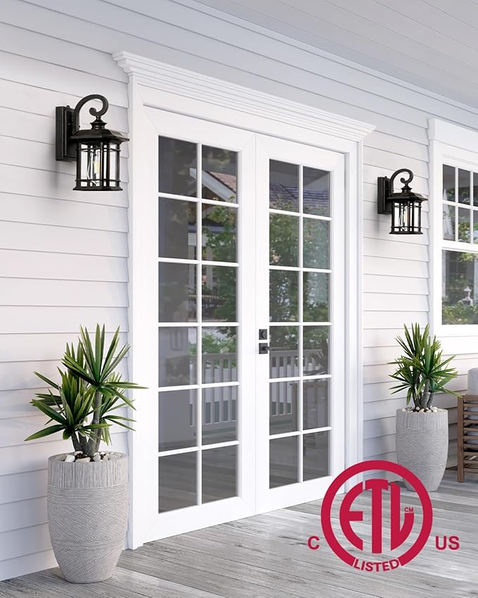 VIANIS Exterior Lighting Fixtures Dusk to Dawn, 2 Pack Outdoor Light Fixture, Oil Rubbed Bronze Porch Lights with Seed Tempered Glass, Outside Lights for House, Garage, Doorway, Patio