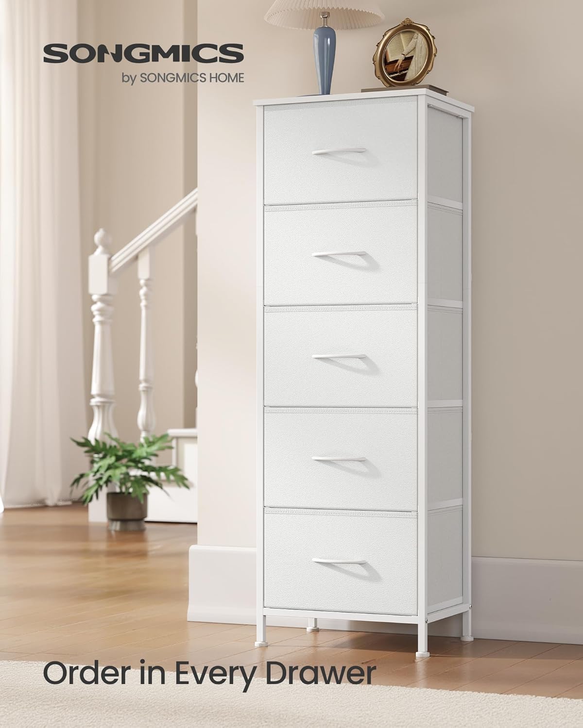 SONGMICS Dresser - 5-Drawer Storage Organizer Unit in Cloud White & Snow White | Stylish Bedroom Chest