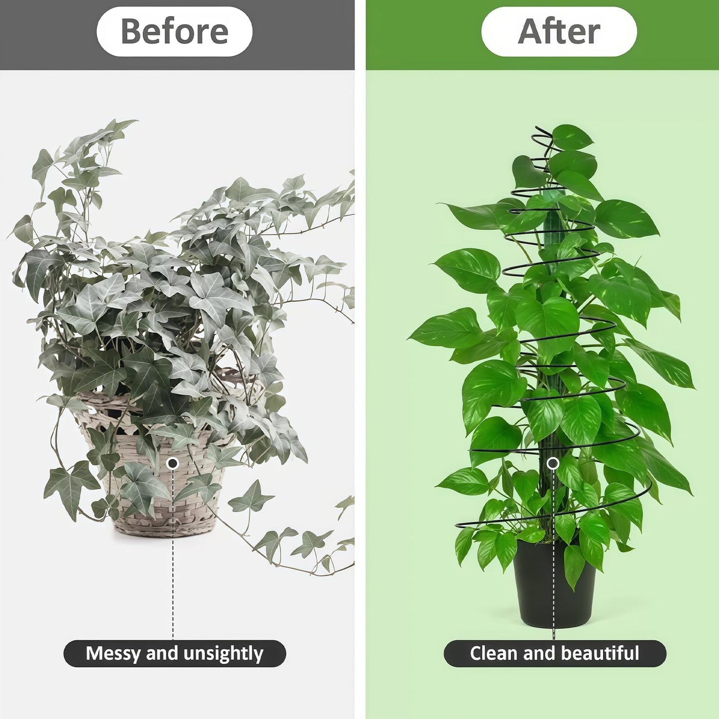 2 Pack Spiral Metal Garden Trellis for Climbing Plants Outdoor, 12"-59" H Adjustable Plant Grow Cage Support for Pole Bean, Pea, Morning Glory, Clematis (Includes Metal Central Stake, More Stable)