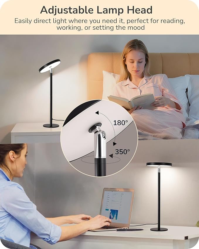 EDISHINE LED Table Lamp with 2 Adjustable Height, 5%-100% Dimmable & 3 Color Temperature, Touch Control, Modern Desk Lamp for Home Office, Living Room, Black