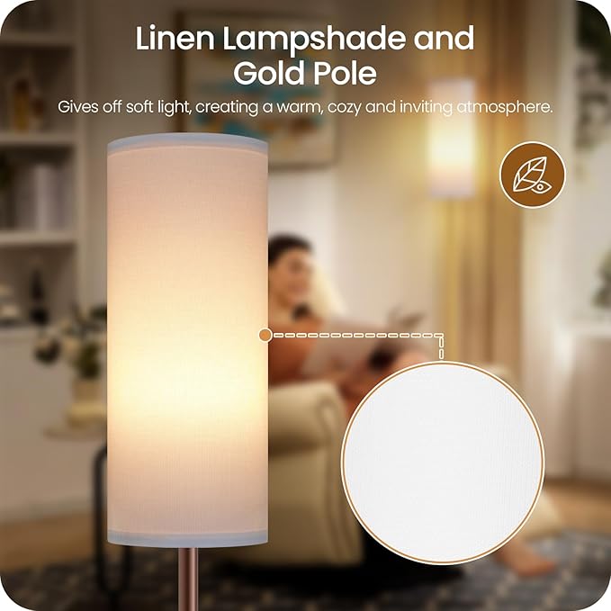 Dimmable Floor Lamps for Living Room with Remote and Foot Switch, 64.4” Modern Standing Tall Lamp, Corner Lamp for Bedroom, Bulb Included, 3000K-6500K, White and Brown VCW06LD05W1