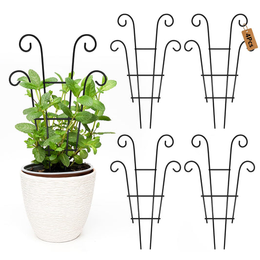 Xeeol 14.17in Trellis for Climbing Plants Indoor, Small Metal Plant Trellis for Potted Plants, Houseplant Trellis Plant Support for Hoya Pothos Vine, Set of 4p, Black