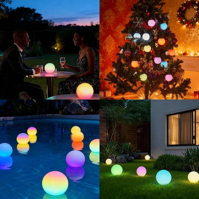 1 Pack 3-inch Smart Sphere Night Light, Rechargeable LED Ball Lights, 16 RGB Color Change Mood Lighting, Waterpro Battery Ideal for Pool Bedroom Kids Room Party and Holiday Ambient Lighting