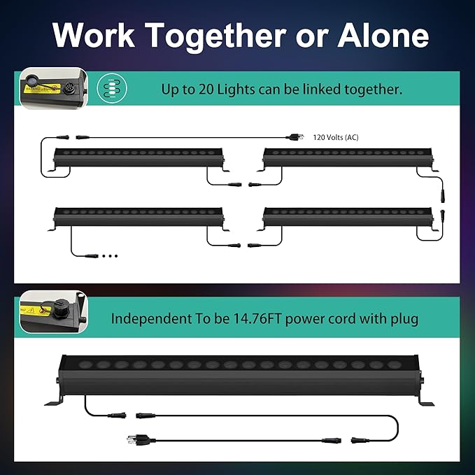Linkable Smart RGBCW Wall Washer Light Bar 90W – 2700K-6500K Tunable White LED Bar with App & RF Remote, 16 Million Color Changing Wash Lights, IP65 Stage Light for Wall Wash Lighting